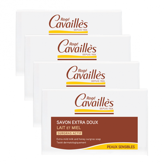 Rogé Cavaillès Savon Surgras Extra-Doux Lait et Miel Lot de 3x250g + 1 Gratuit