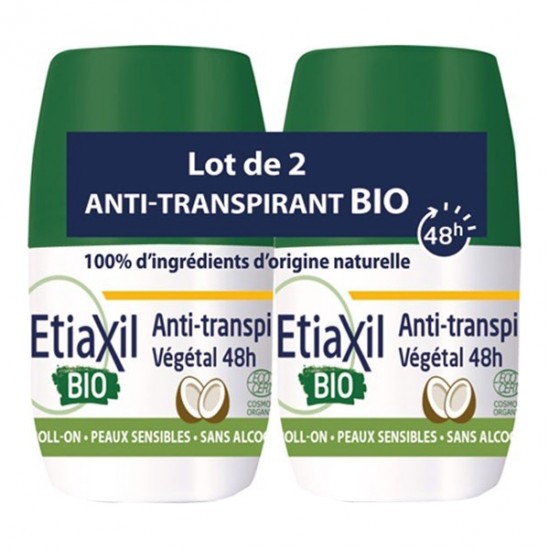 Etiaxil bio déodorant anti-transpirant végétal 48h coco lot de 2x50ml