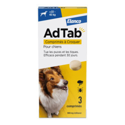 Elanco AdTab 900mg antiparasitaires pour chien +22 à 45kg 3 comprimés