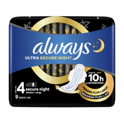 Always Ultra Secure Night taille 4 - 9 serviettes avec ailettes