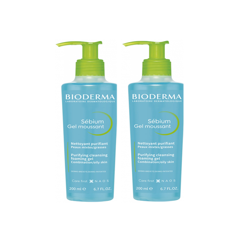 Bioderma Sébium Gel moussant nettoyant purifiant lot de 2 x 200ml