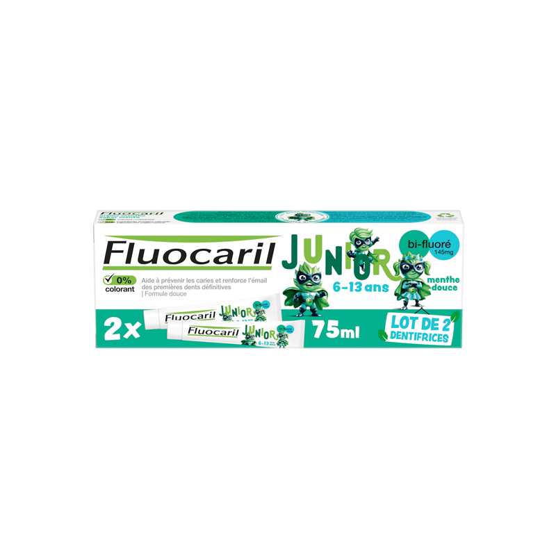 Fluocaril Dentifrice Junior bi-fluoré 145mg menthe douce lot de 2x75ml