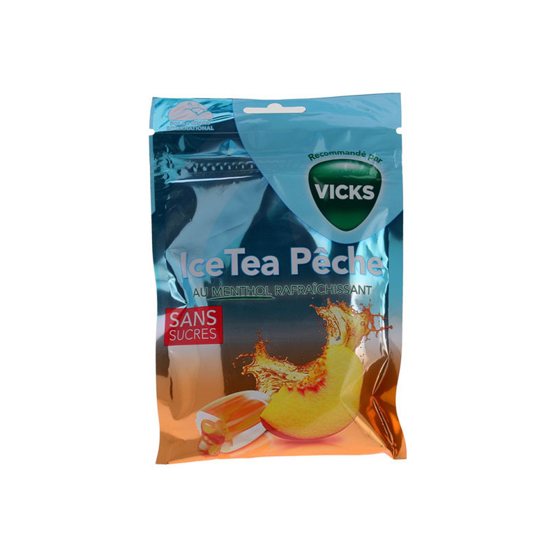 Vicks Ice Tea Pêche bonbons au menthol rafraîchissant 72gr